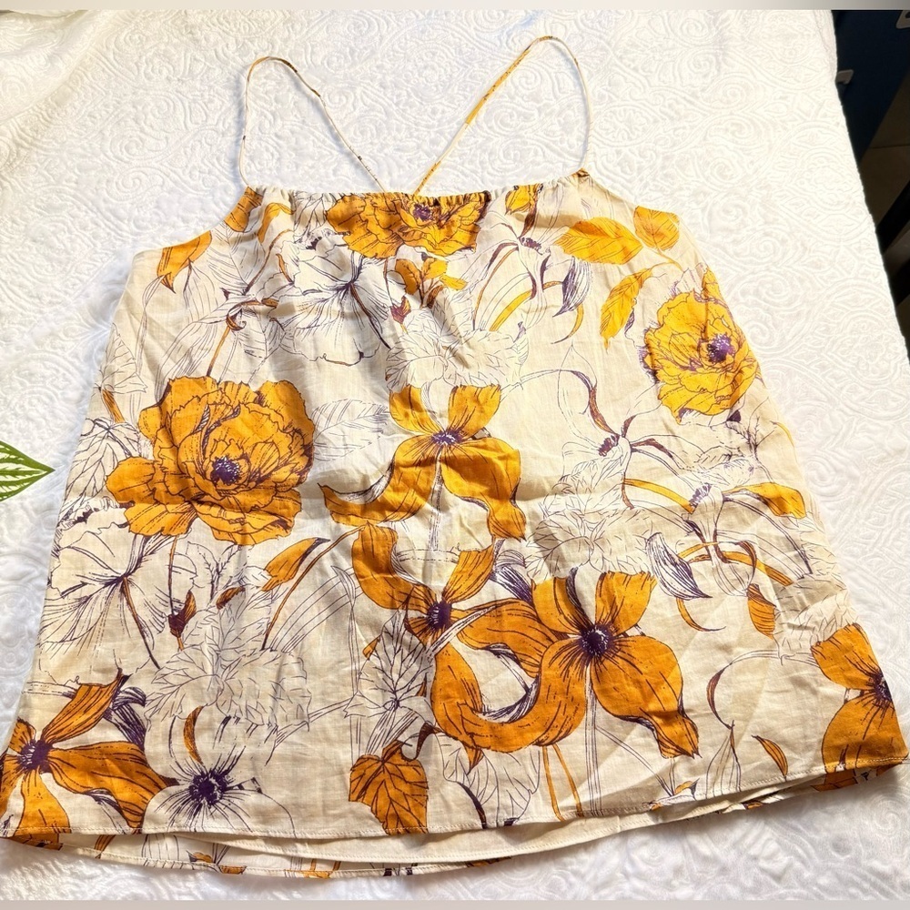 Banana Republic Floral Cami Top Yellow Cream Tall S